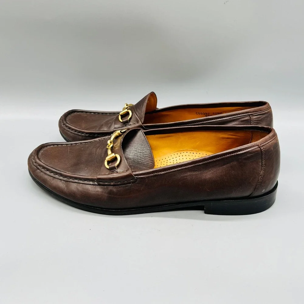Cole Haan Shoes Mens 10.5 Brown Leather City Gold Horsebit Loafers Dress Slip On